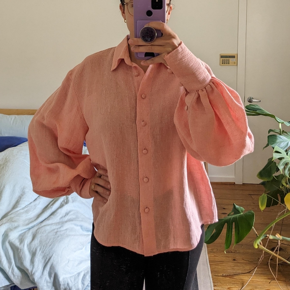 Pink Linen Button Up Shirt